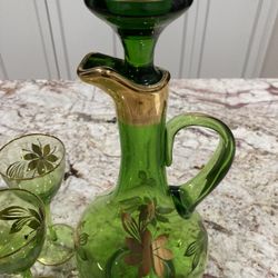 53 YEAR OLD ANTIQUE WINE SET 14 K GOLD RIMS