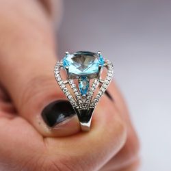 "Fashion Oval Sea Blue Gems Zircon Stackable Rings for Women, VP1584