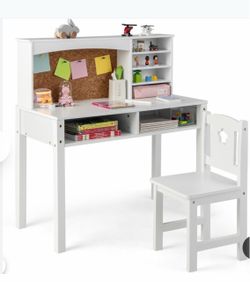 Kids Desk and Chair Set with Hutch and Bulletin Board for 3+ Kids