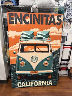Encinitas California VW Bus Canvas Wall Art