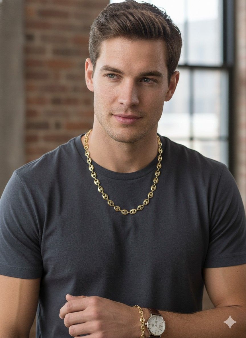 14k gold 23" puffed gucci necklace with matching bracelet