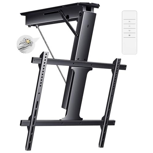 Yegosh Electric Ceiling TV Mount, Remote Adjustable Flip Down Bracket for 32 to 70 Inch Flat Curved Screen TVs Max VESA 600x400mm, Motorized TV Ceilin