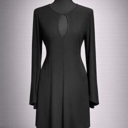 Planet Gold Black Bell Sleeve Dress Size Large Keyhole Long Sleeve Mini