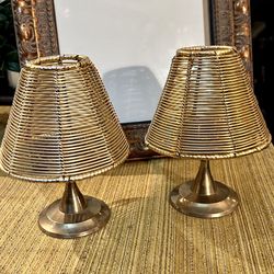 Unique Vintage Copper And Brass Candle Holders With Wire Shades