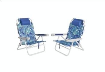 (2) Extra Wide Low Beach Chairs~NEW~ 5 Position Lay Flat 500 LBS Heavy Duty, XL Oversized Portable Folding Camping Chair w Cupholder~Sunnyfeel~ Rainfo