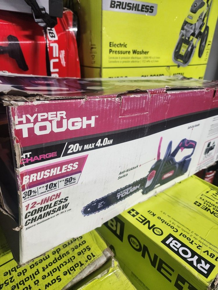HYPER TOUGH 20V MAX CORDLESS BRUSHLESS 12"IN CHAINSAW KIT BATTERY AND CHARGER NEW