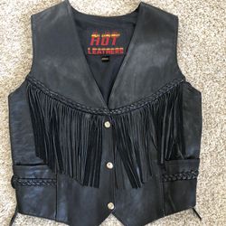 Ladies Hot Leathers Black Leather Fringe Vest   $45 or BO