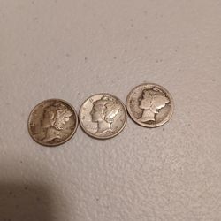 (3)  Mercury Silver Dimes