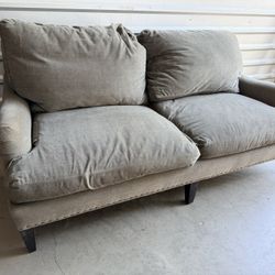 Gray Nail Head Love Seat With Down Pillows 