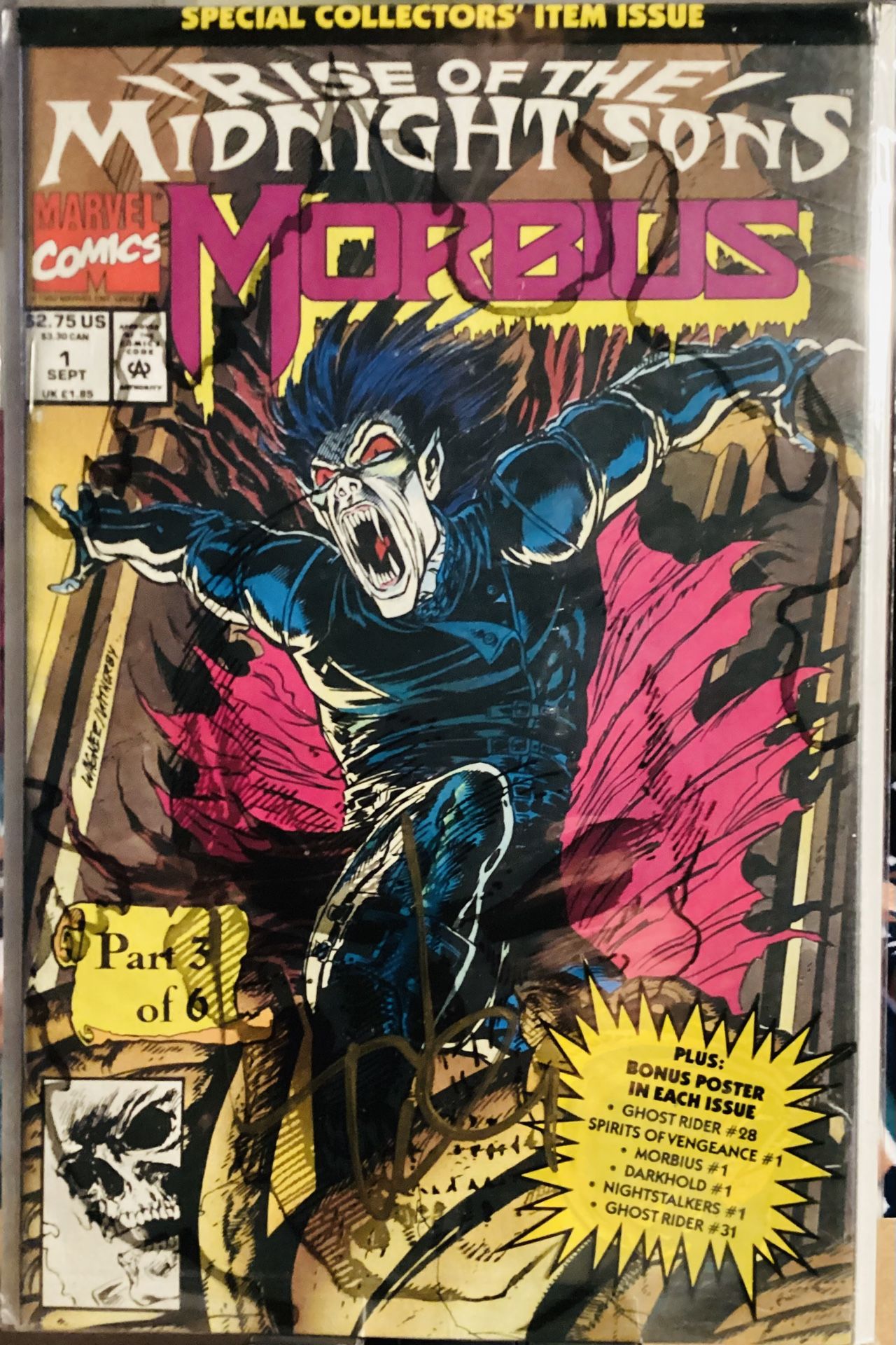 Marvel Comics #1A Morbius: The Living Vampire,Rise of the Midnight Sons-Part 3,1st ongoing solo title feat. Morbius, Signed By Ron Wagner🔑