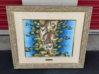 Gustavo Novoa Painting Jungle Cat On Lily Pedals 14” X 17”
