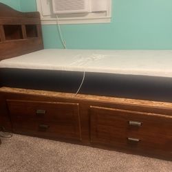 Twin Wood Bed Wirh Two Storages (drawers)