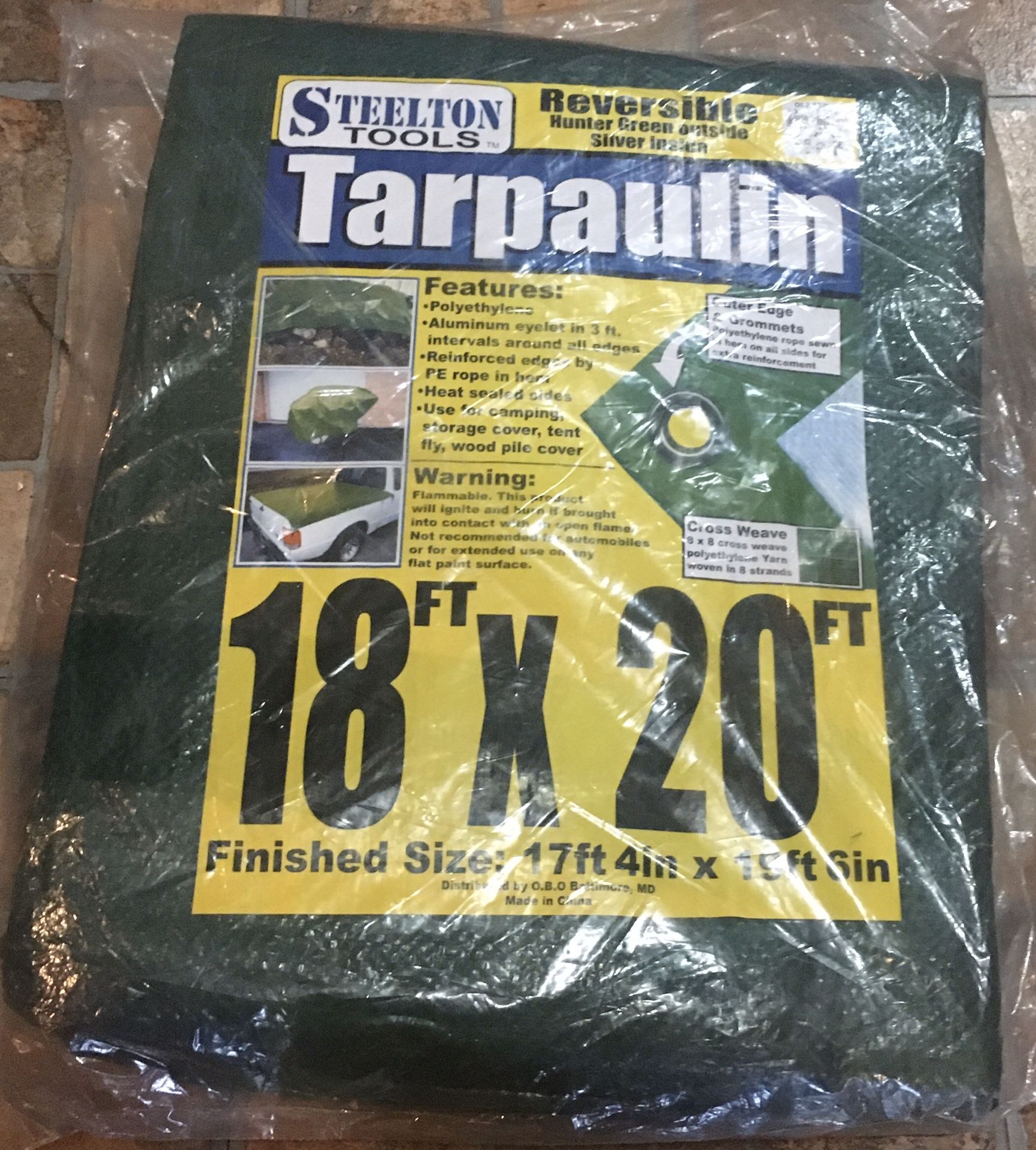 Steelton Tools 18x20 Reversible Tarp for Camping, Flatbed Trucks, Wood Cover - New!