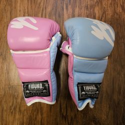Yibuko MMA Gloves Bubble Gum Lace Up Leather Training Sparring Kickboxing UFC