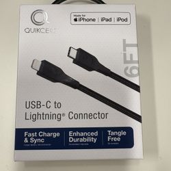 Brand New Quikcell 6ft USB-C to Lightning Braided Cable (Apple MFi Certified)
