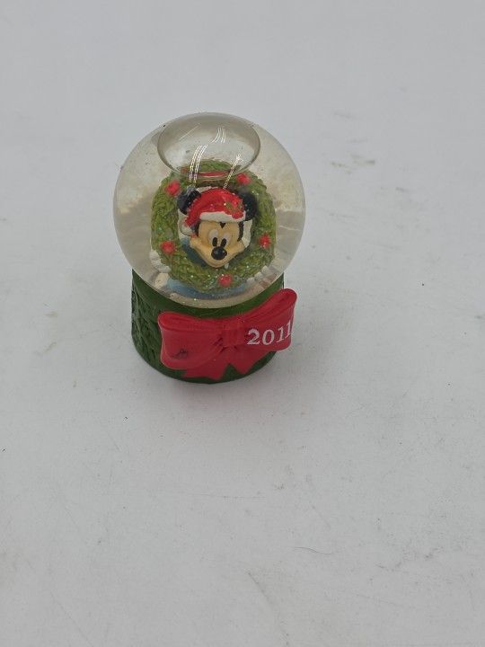 Disney Snow Globe 2011 Mickey Mouse Wreath JC Penney Christmas 2.375" Mini