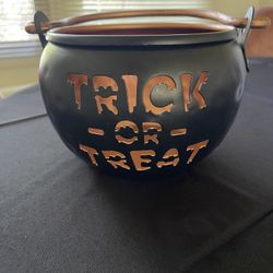 Trick or Treat Metal Halloween Candy Cauldron