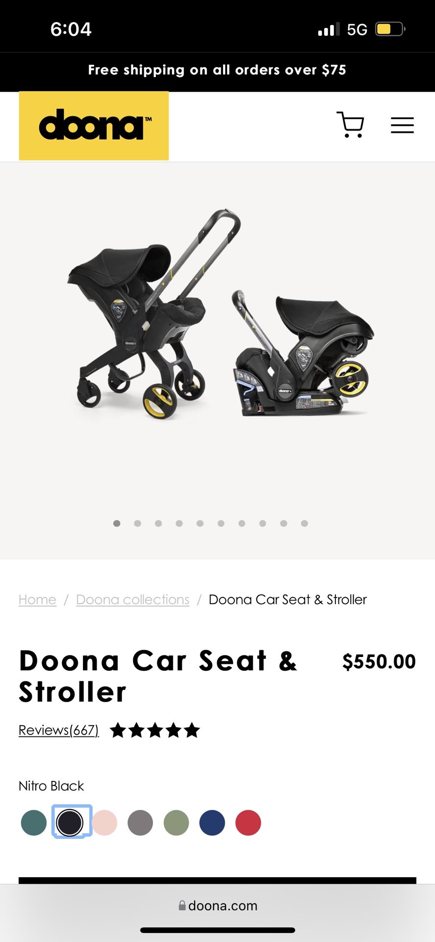 Doona Stroller/Car Seat With Base And Accessories