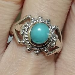Beautiful Size 7 Genuine Turquoise Sterling Silver Ring! 💍💙