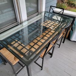 Glasstop Metal Dining Table Set