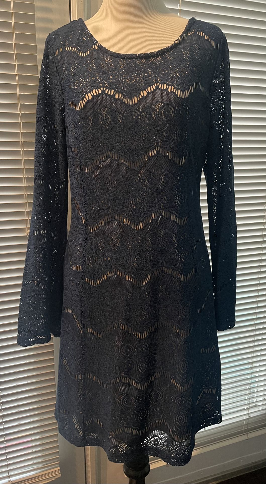 Blue lace dress with long sleeves