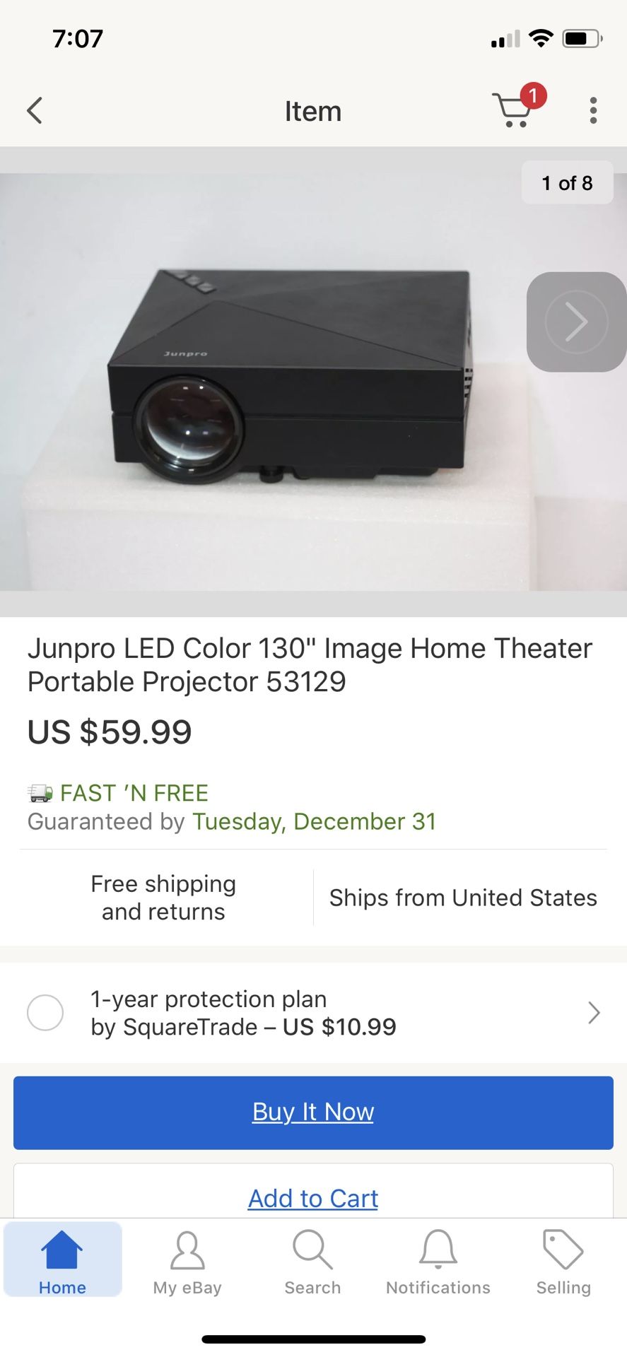 Led 130 inches home theather portable projector . Bought new $187
