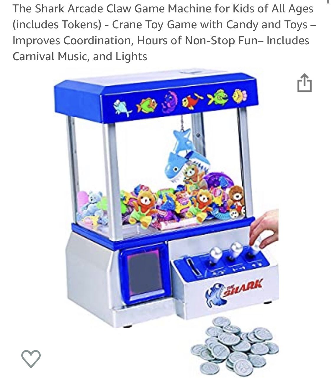 The Shark Arcade Claw Game Machine for Kids of All Ages (includes Tokens) - Crane Toy Game with Candy and Toys – Improves Coordination, Hours of Non-