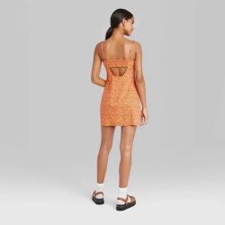 Wild Fable Womens Sundress  Bodycon Orange Floral Spaghetti Straps