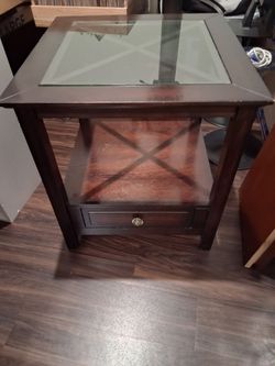 2 Glass top & wood end tables with drawers
