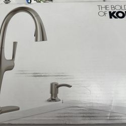 KOHLER Pull-Down Kitchen Faucet with Soap/Lotion dispenser, vibrant stainless finish . 