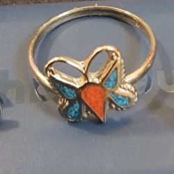 Butterfly Silver Turquoise Navajo  Mosaic