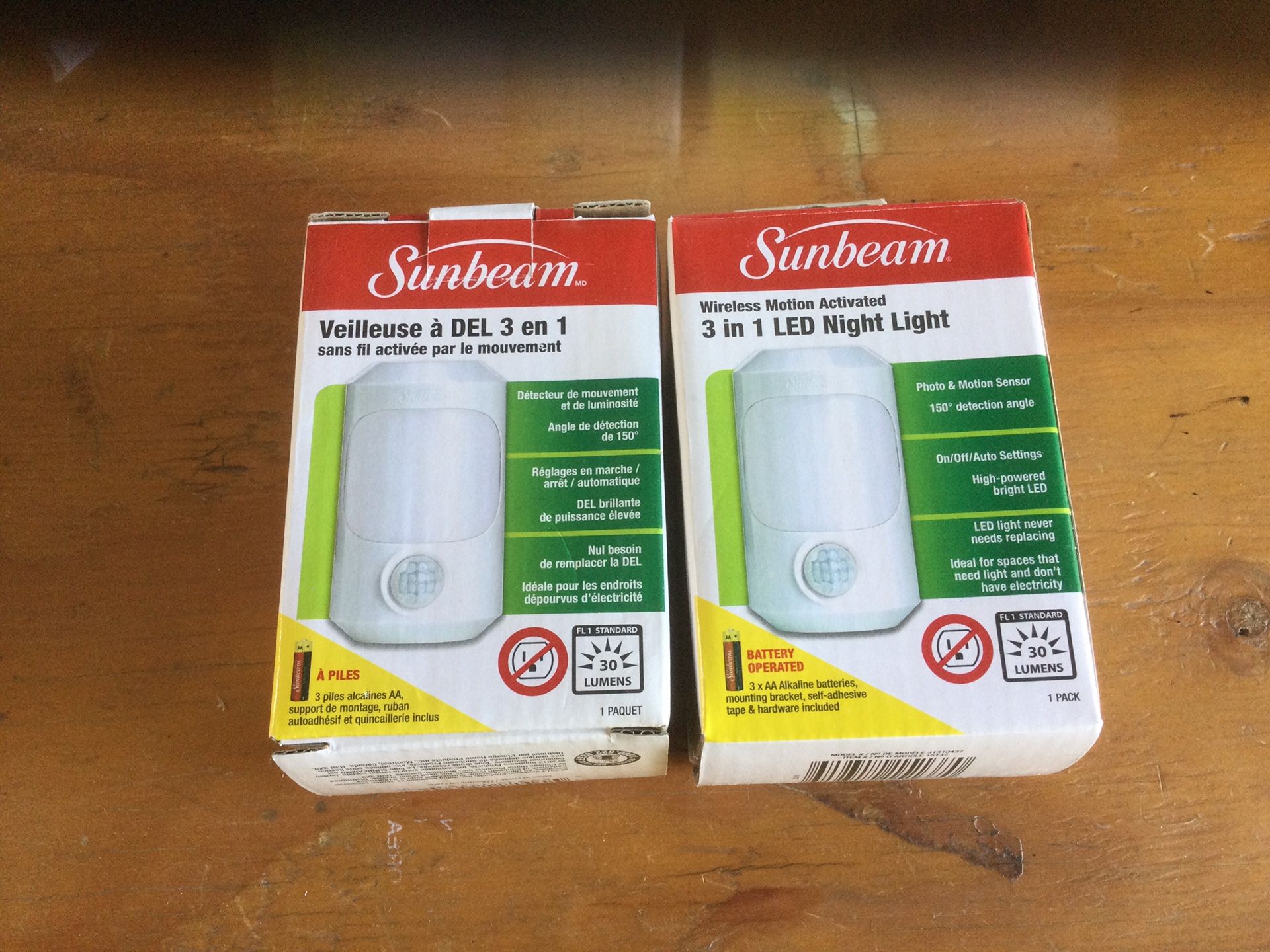 (2 lights) Sunbeam Wireless Motion Activated 3 in 1 LED Night Lights, battery operated 3 AAA batteries Included. South Gate Pick Up
