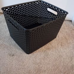 Storage Basket Black - Brightroom™: Cut-Out Handles, 14"LX12"WX9"H, Y-Weave Decorative Storage Basket