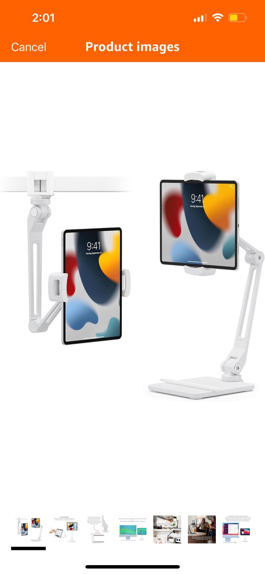 HoverBar Duo iPad Stand, Adjustable Tablet Stand for Desk, Tablet Holder, Fits All iPads, White