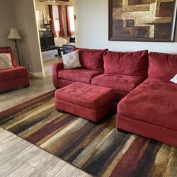 Red Sleeper Couch With Chair & Ottoman