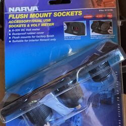 Narva flush mount sockets to any flat surface  accessory dual usb sockets and volt meter