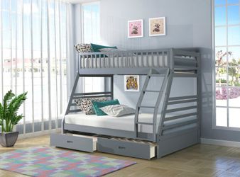 New Grey Twin Over Full Bunk Bed