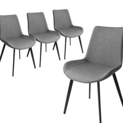 Dining Chairs Set of 4, Modern Kitchen Dining Room Chairs, Upholstered Dining Accent Side Chairs in Faux Leather Cushion Seat and Sturdy Metal Legs