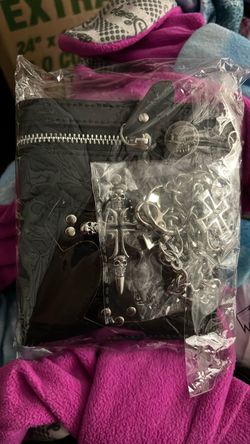 Gothic Skull Cross Wallet with Chain Set