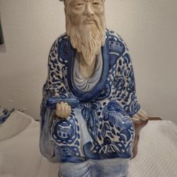 Vintage Japanese Kutani Jurojin Statue |  Kutani Hand Painted Jurojin Figurine.
 It was a lamp base (and in the process of fixing it with the screw it