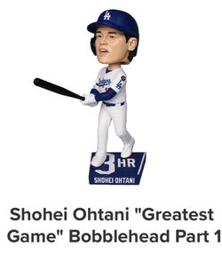 SHOHEI OHTANI GREATEST GAME #1 BOBBLEHEAD LOS ANGELES DODGERS 4/10/2026