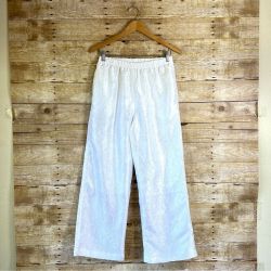 White Textured Shimmer Wide Leg Pants Elastic Waist Style 1003 Womens Size M
