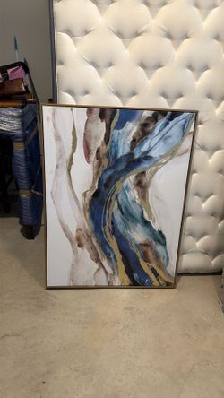 Blue and gold marble art with gold frame