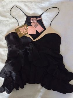 Juicy Couture Black W/Cream Pixie Bld Rufl Cami Size 4