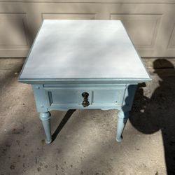 Hand painted light blue and white wooden Thomasville nightstand or end table single drawer  