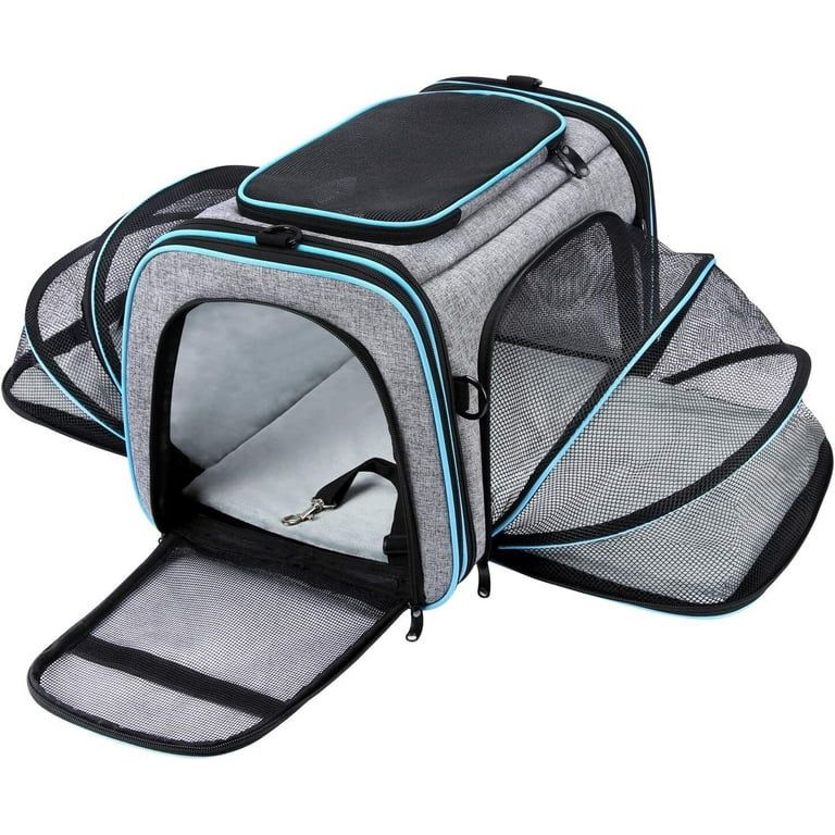Pet Carrier Airline Approved, Expandable Foldable Soft-Sided Dog Carrier, 3 Open Doors, 2 Reflective Tapes, Pet Travel Bag Safe and Easy for Cats and 
