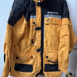 SUN ICE MENS Size 14 BLACK Yellow WHITE Jacket Coat Full Zip with Hood Pockets