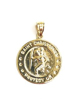 Saint Christopher religious pendant 14K REAL YELLOW GOLD.