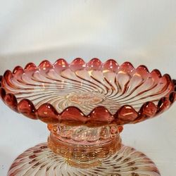 Baccarat Rose Tiente French Swirl Dish Footed c 1930