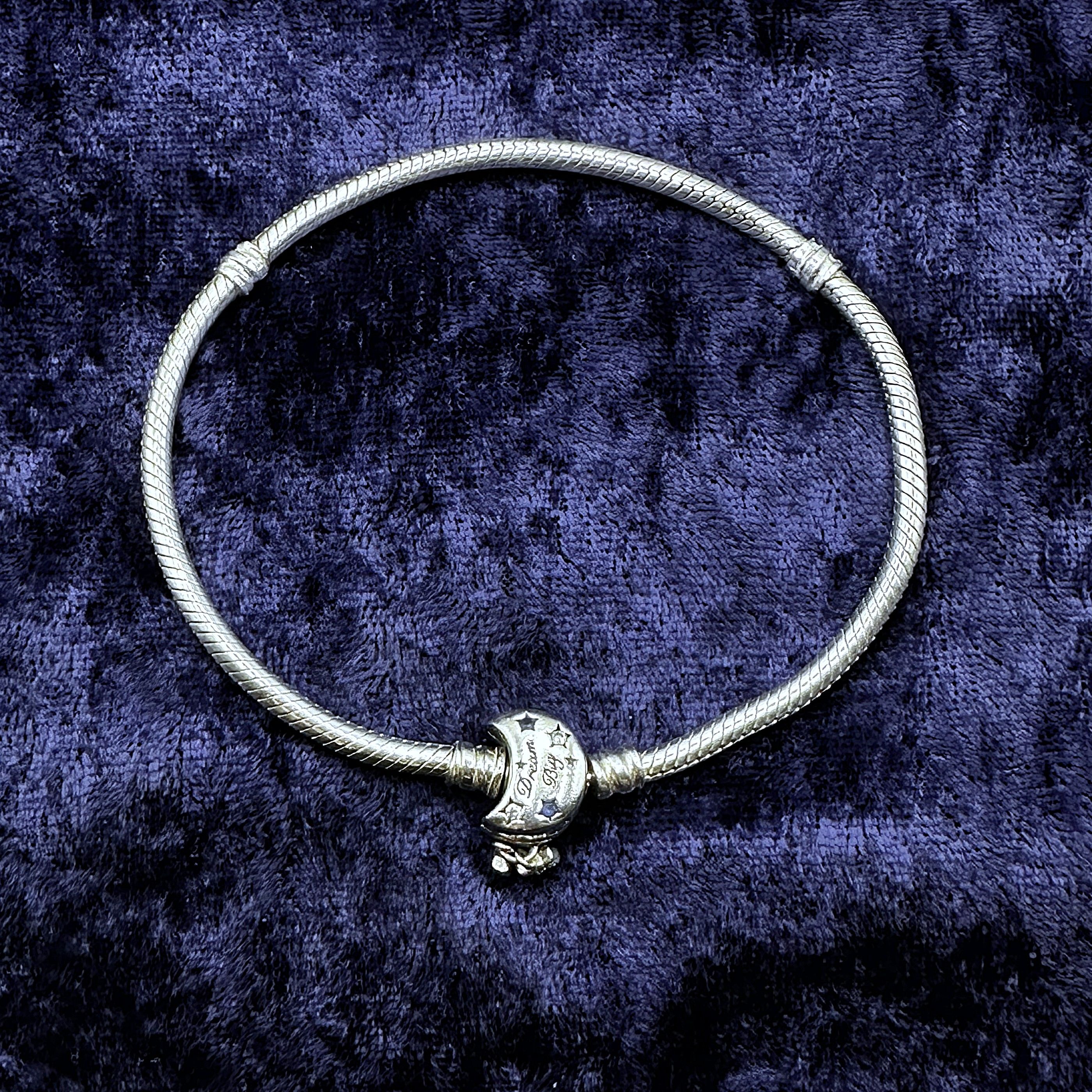 Pandora Moments Sparkling Moon Clasp Snake Chain Silver Bracelet